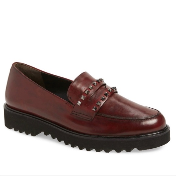 Paul Green Shoes - Paul Green Sofia Studded Leather Loafer Wine Size 8